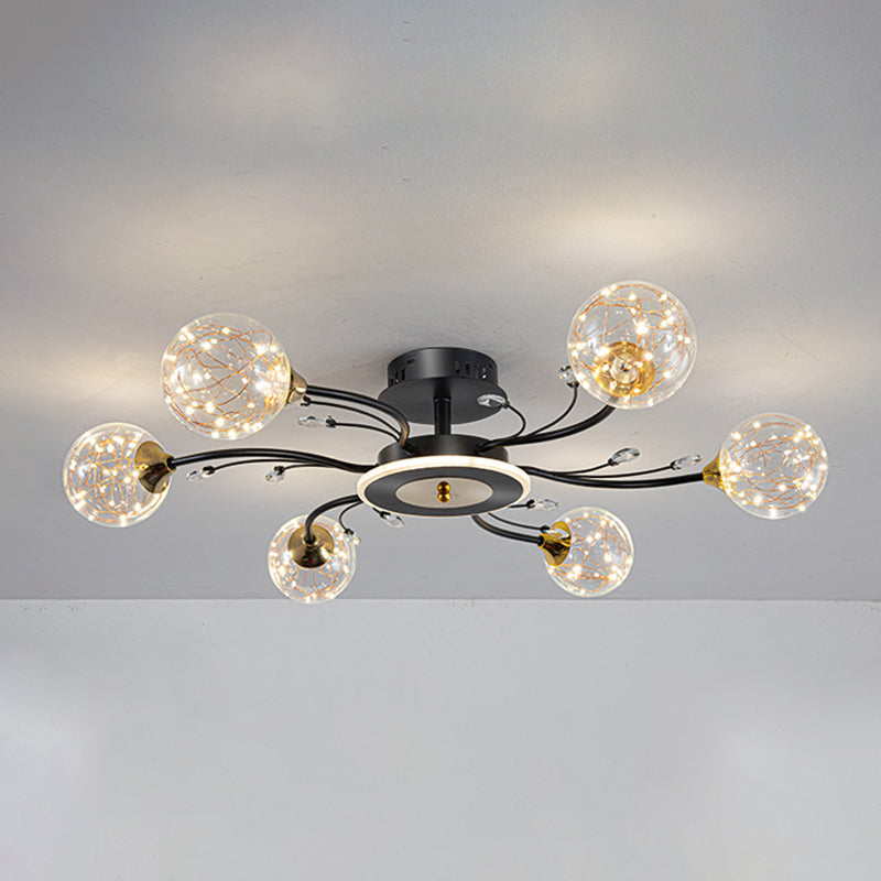 Glass Round Shape Flush Ceiling Light Modern Multi Lights Flush Mount Lighting