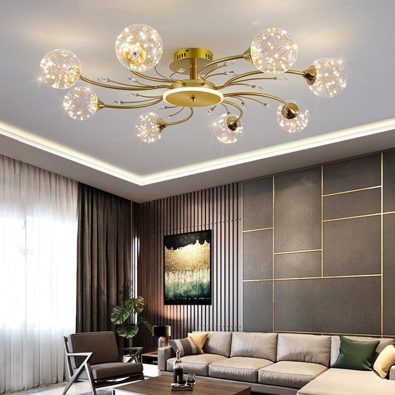 Glass Round Shape Flush Ceiling Light Modern Multi Lights Flush Mount Lighting