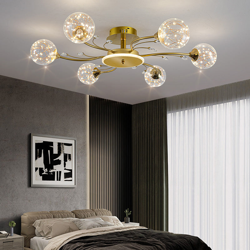 Glass Round Shape Flush Ceiling Light Modern Multi Lights Flush Mount Lighting