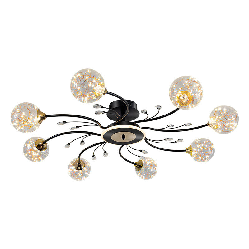 Glass Round Shape Flush Ceiling Light Modern Multi Lights Flush Mount Lighting