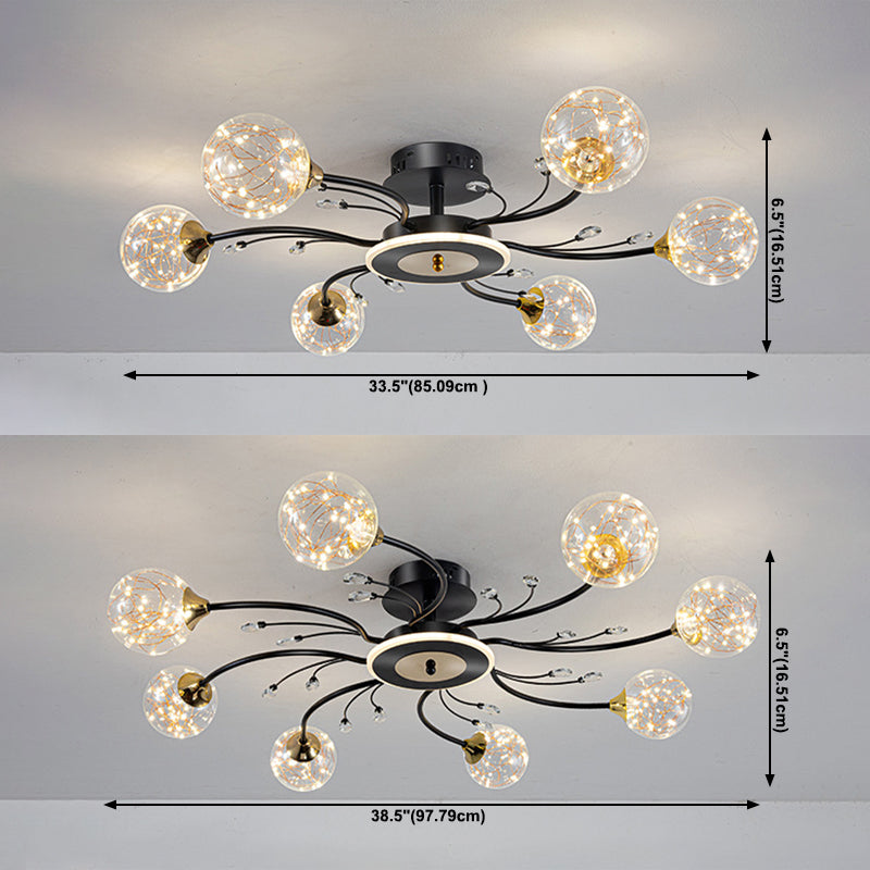 Glass Round Shape Flush Ceiling Light Modern Multi Lights Flush Mount Lighting