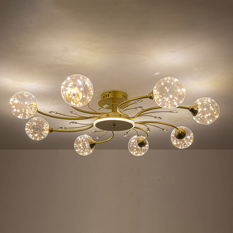 Glass Round Shape Flush Ceiling Light Modern Multi Lights Flush Mount Lighting