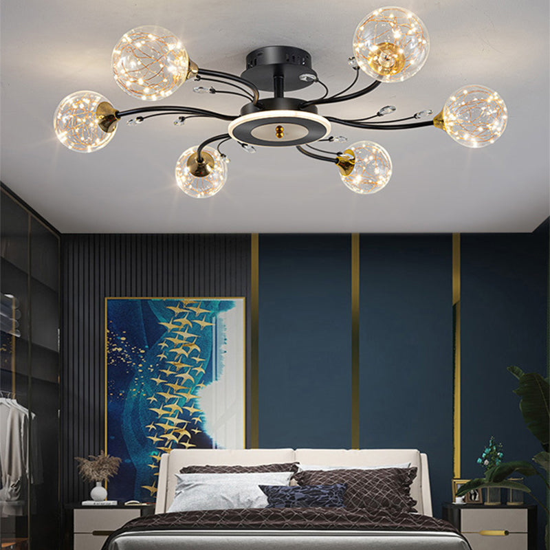 Glass Round Shape Flush Ceiling Light Modern Multi Lights Flush Mount Lighting