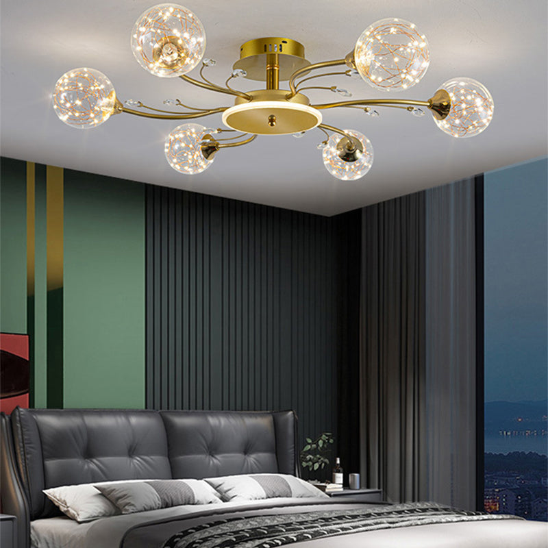 Glass Round Shape Flush Ceiling Light Modern Multi Lights Flush Mount Lighting