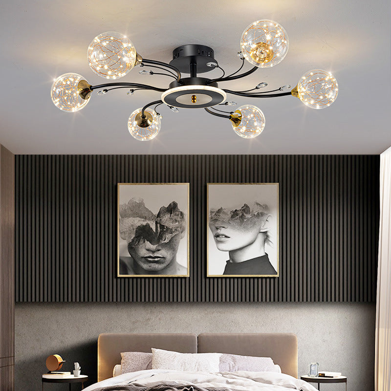 Glass Round Shape Flush Ceiling Light Modern Multi Lights Flush Mount Lighting