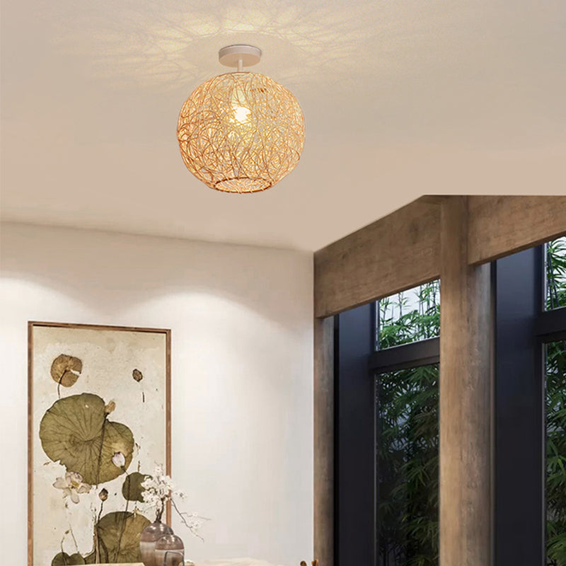 Lampada del soffitto a forma di sfera in stile asiatico rattan 1 guscio leggero per sala da pranzo