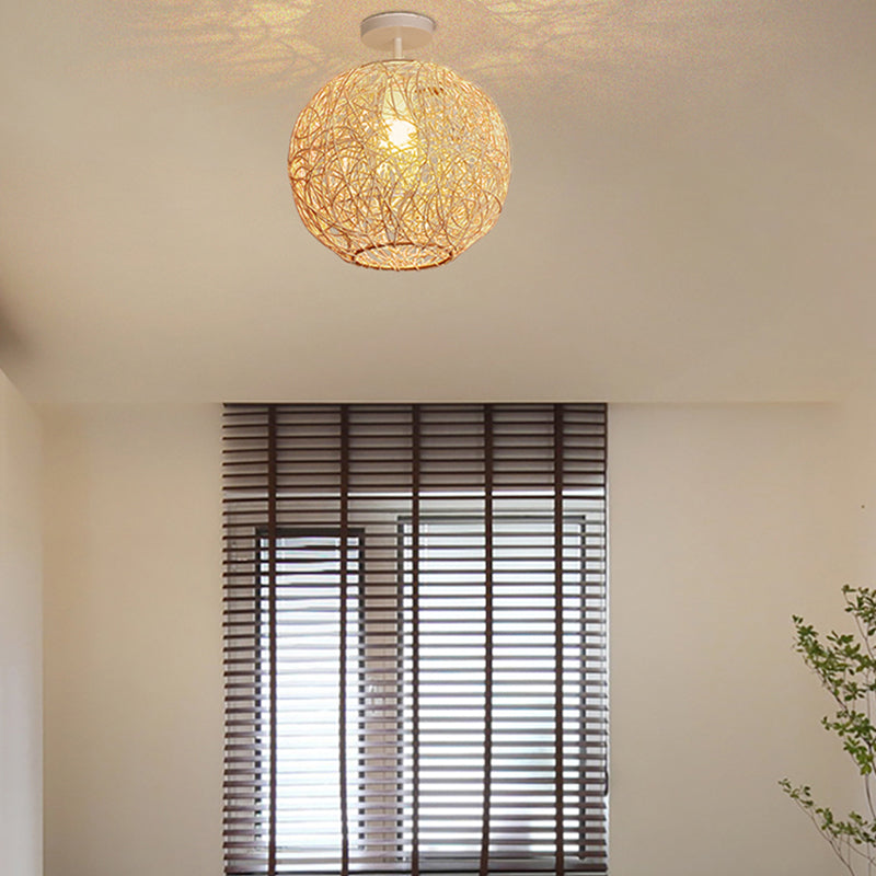 Lampada del soffitto a forma di sfera in stile asiatico rattan 1 guscio leggero per sala da pranzo