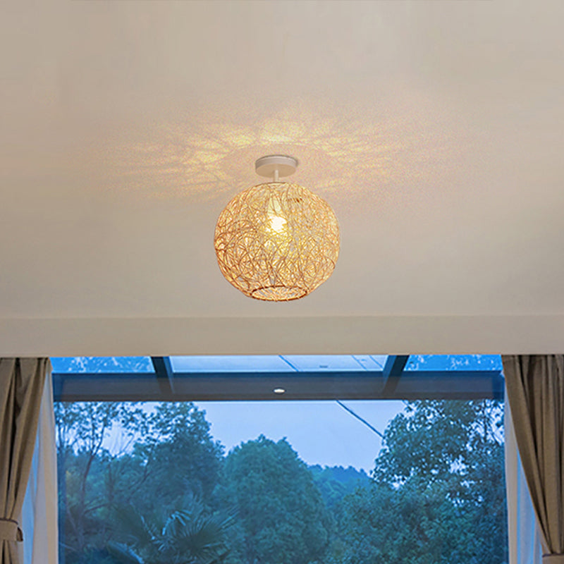 Lampada del soffitto a forma di sfera in stile asiatico rattan 1 guscio leggero per sala da pranzo