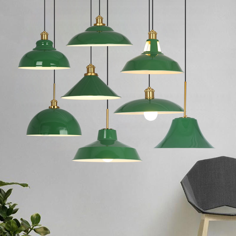 1-Light Industrial Pendant Lighting Fixtures Green Wrought Iron Ceiling Pendant