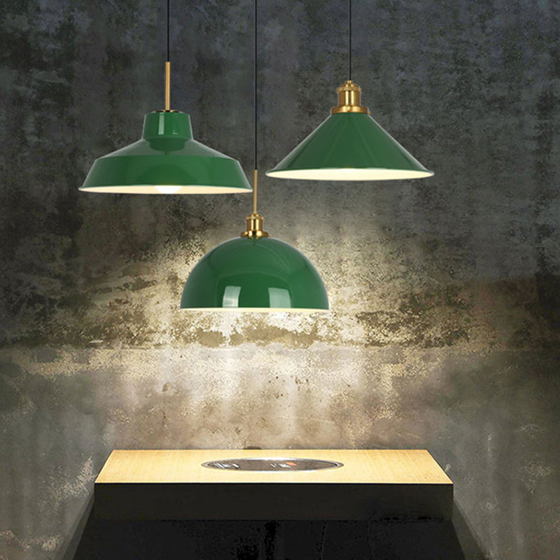 Fissaggi di illuminazione industriale a 1 luci di illuminazione ciondolo a soffitto in ferro battuto verde