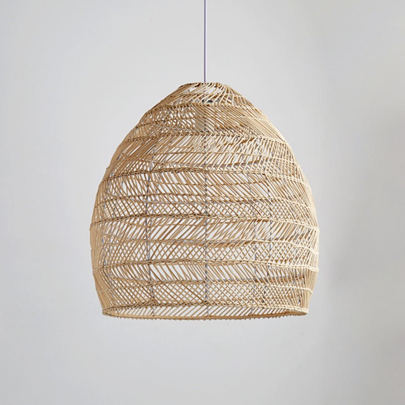 Japanese Hanging Lamp Kit 1-Light Beige Rattan Down Lighting Pendant for Study Room