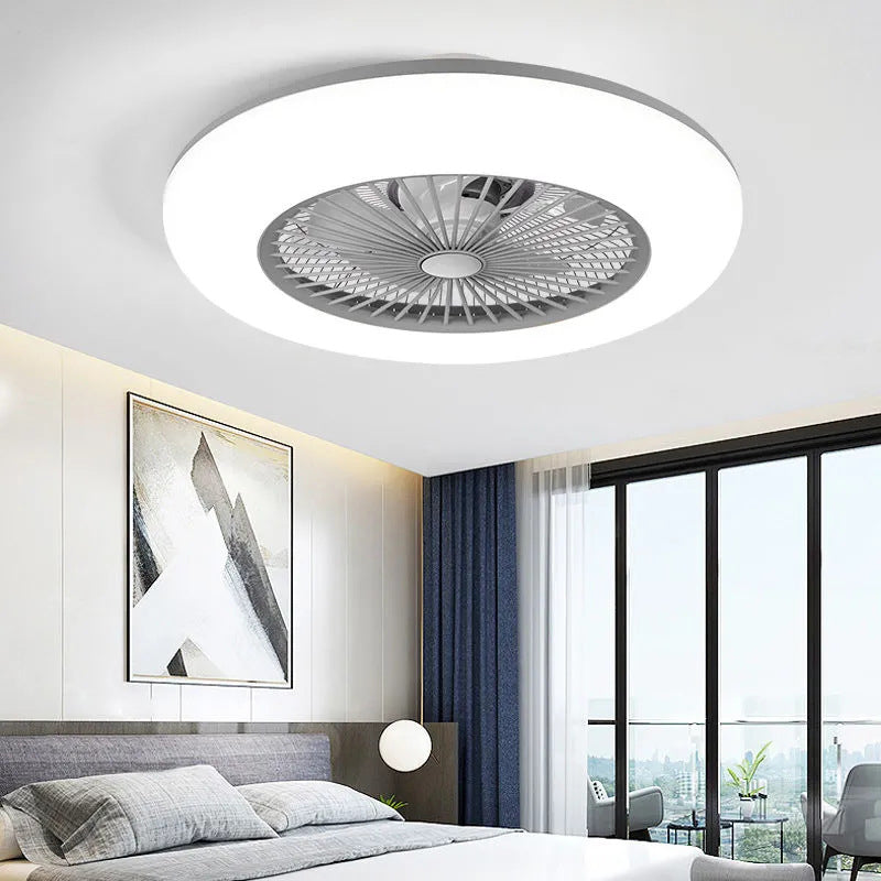 Round LED Ceiling Fan Light Simplicity Metal Flush Mount Light for Bedroom