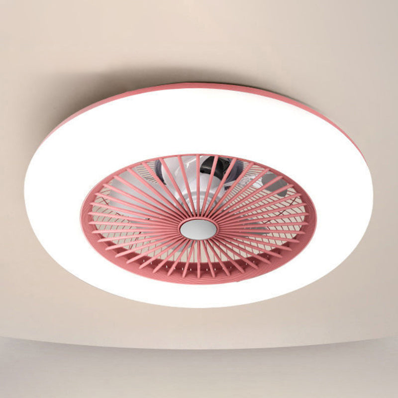 Round LED Ceiling Fan Light Simplicity Metal Flush Mount Light for Bedroom