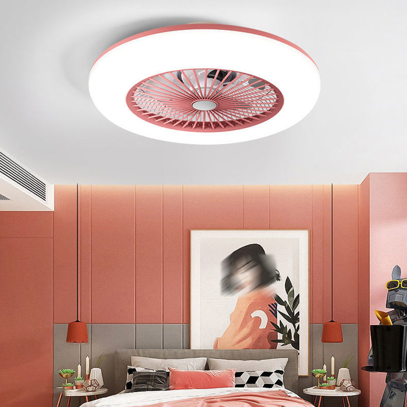 Round LED Ceiling Fan Light Simplicity Metal Flush Mount Light for Bedroom