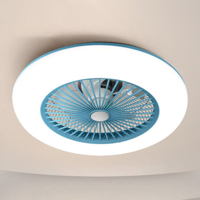 Round LED Ceiling Fan Light Simplicity Metal Flush Mount Light for Bedroom