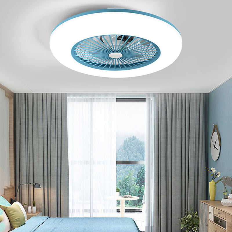 Round LED Ceiling Fan Light Simplicity Metal Flush Mount Light for Bedroom