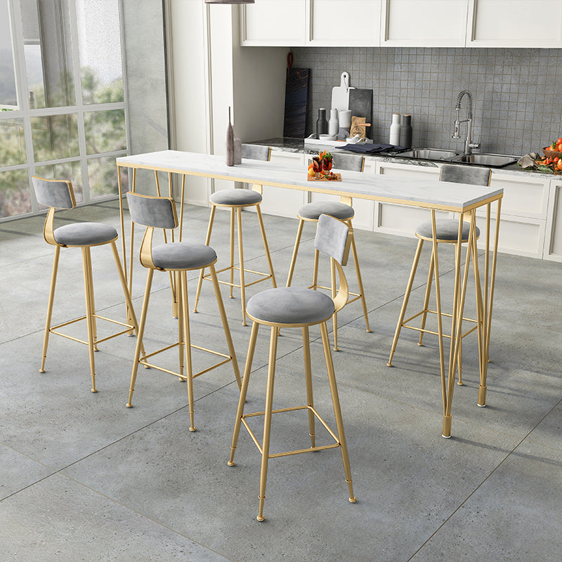 Glam Style White Bar Table in Faux Marble and Metal Bar Table for Restaurant