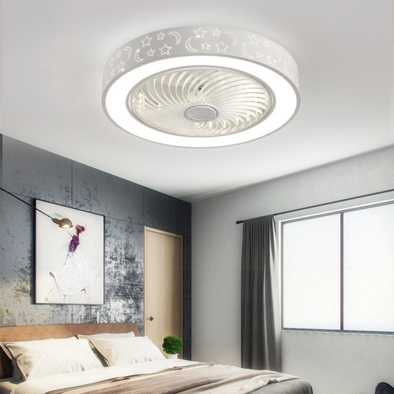 Modern Round LED Fan Light Simplicity Metal Bedroom Flush Mount Ceiling Light