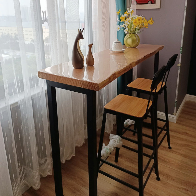 Brown Modern Style Table in Pine Wood and Metal Balcony Bar Table