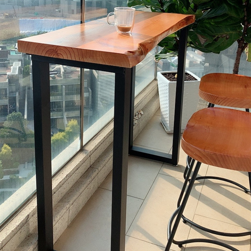 Brown Modern Style Table in Pine Wood and Metal Balcony Bar Table