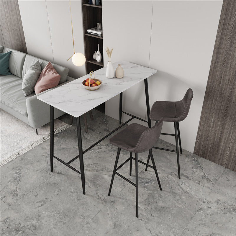 Modern Marble Pub Table with Rectangle Table Top Black Trestle Table - 42" H