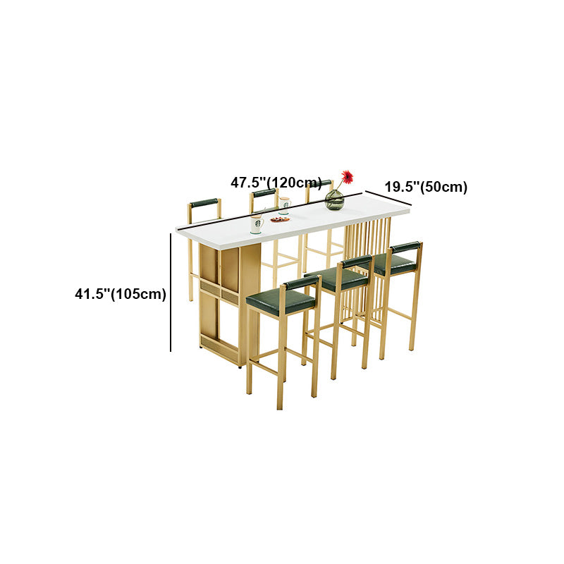 Glam Wood Bar Table with Rectangle Table Top Gold Double Pedestal Table - 42" H