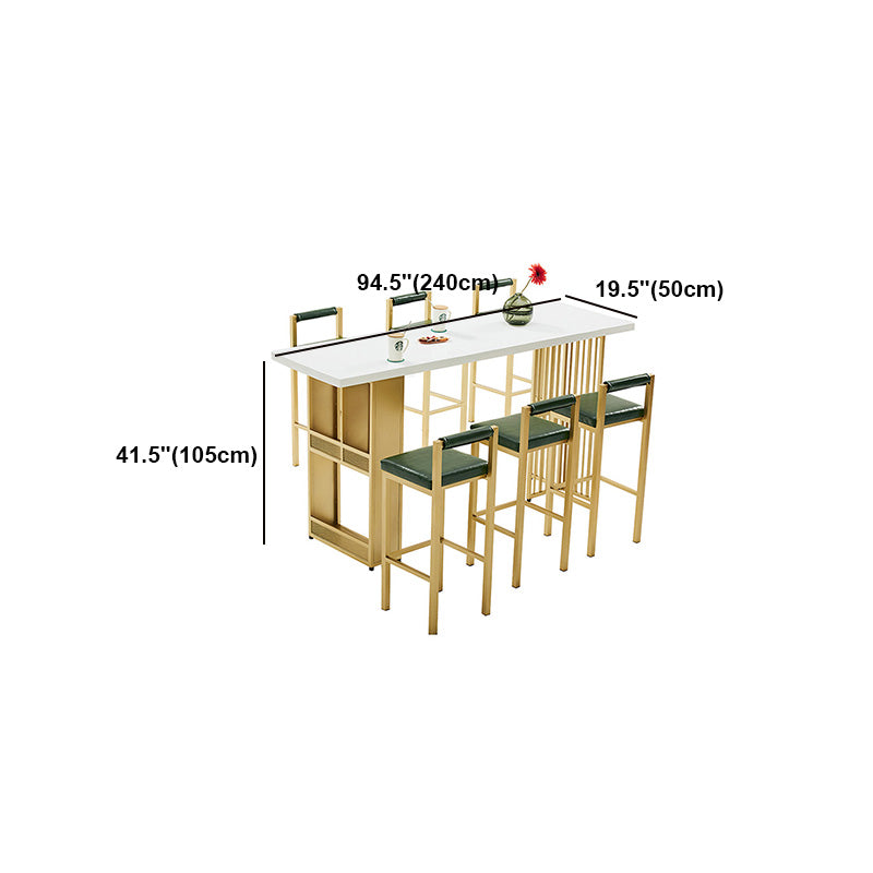 Glam Wood Bar Table with Rectangle Table Top Gold Double Pedestal Table - 42" H