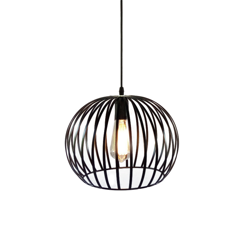 12"/14" Wide Globe Cage Metal Ceiling Light Industrial 1 Bulb Living Room Pendant Lighting in Satin Black