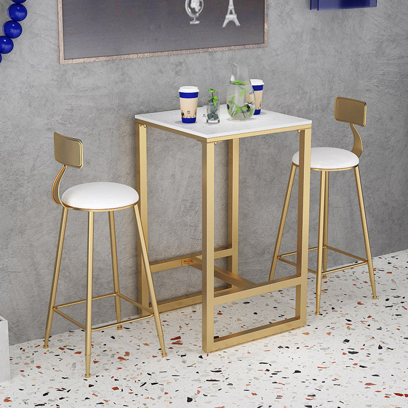 Contemporary Stone Trestle Counter Table Bistro Bar Height Cocktail Table in Gold