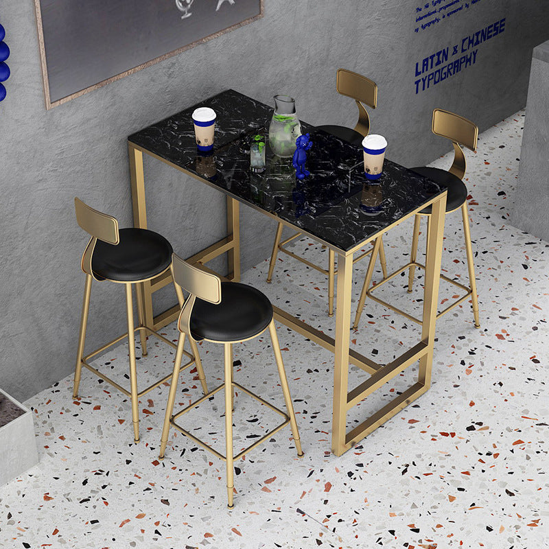 Contemporary Stone Trestle Counter Table Bistro Bar Height Cocktail Table in Gold