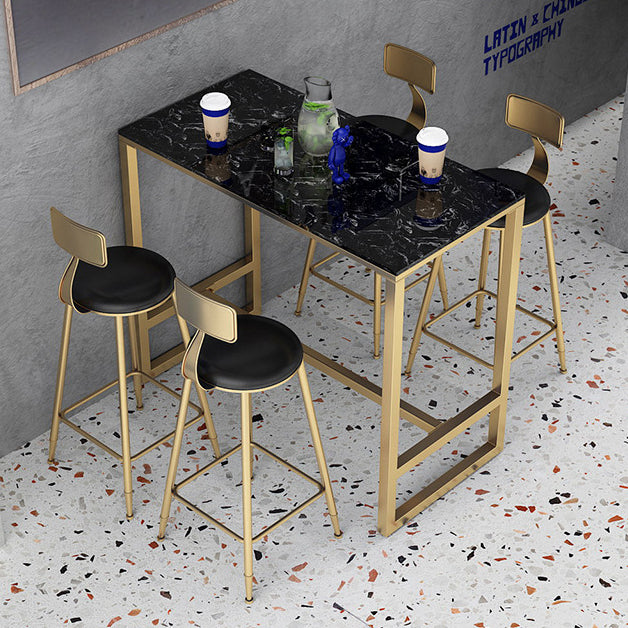 Contemporary Stone Trestle Counter Table Bistro Bar Height Cocktail Table in Gold