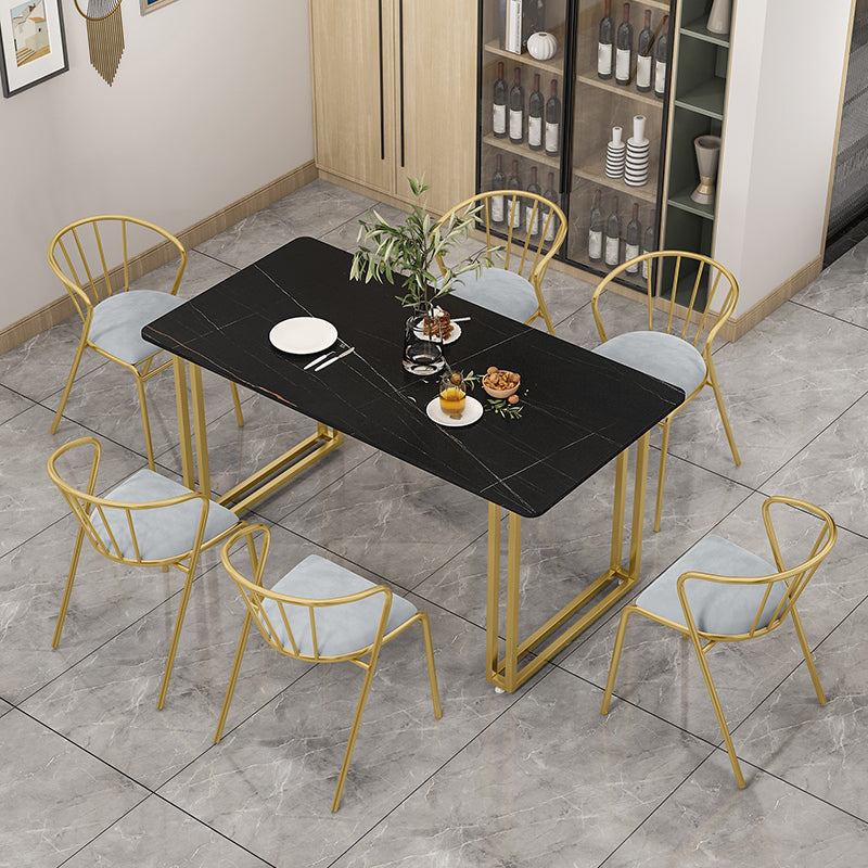 Traditional Luxury Dining Table Sintered Stone Table with Gold Frame