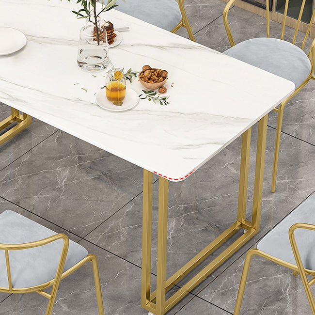 Traditional Luxury Dining Table Sintered Stone Table with Gold Frame