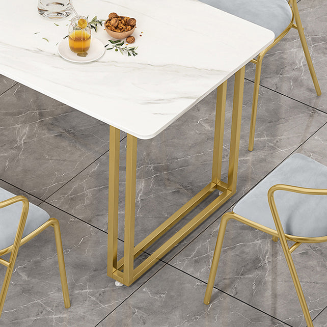 Traditional Luxury Dining Table Sintered Stone Table with Gold Frame