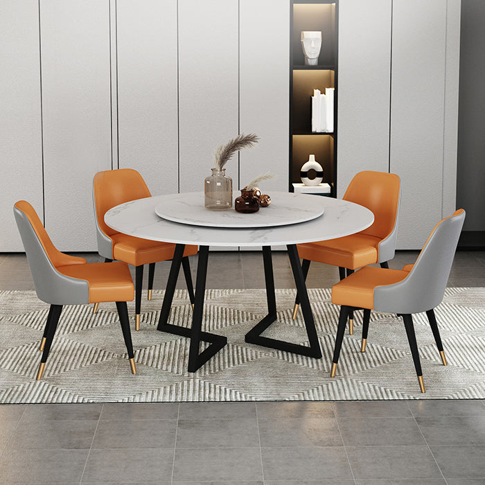 Gesinterde stenen eettafel rond moderne eettafel met zwart frame