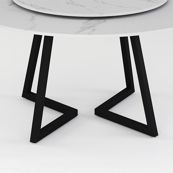 Gesinterde stenen eettafel rond moderne eettafel met zwart frame