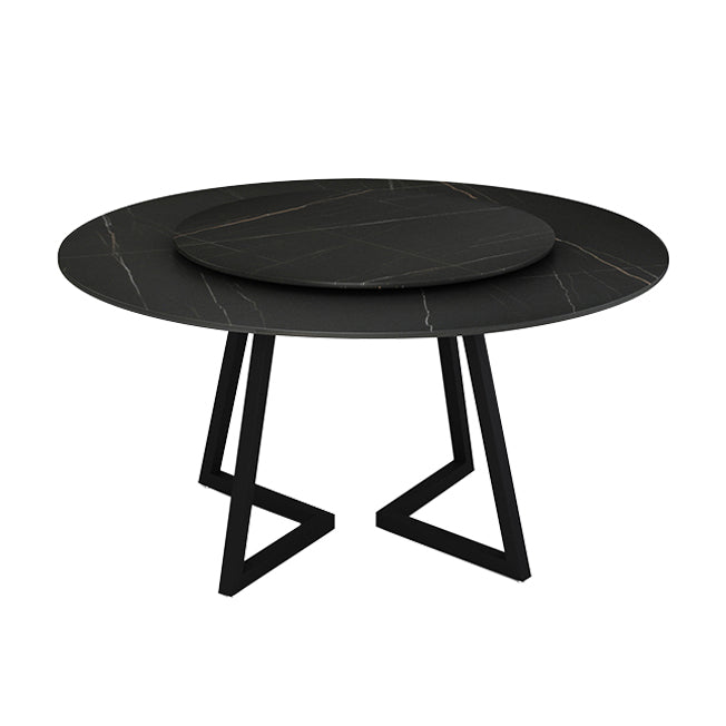 Mesa de comedor de piedra sinterizada redonda de comedor moderno con marco negro