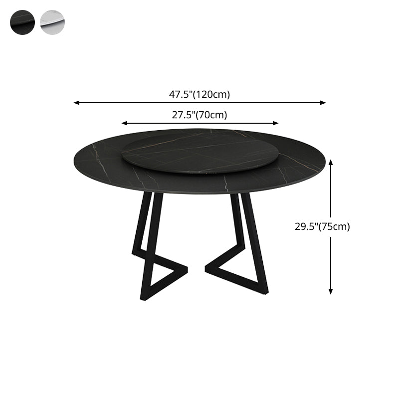 Gesinterde stenen eettafel rond moderne eettafel met zwart frame