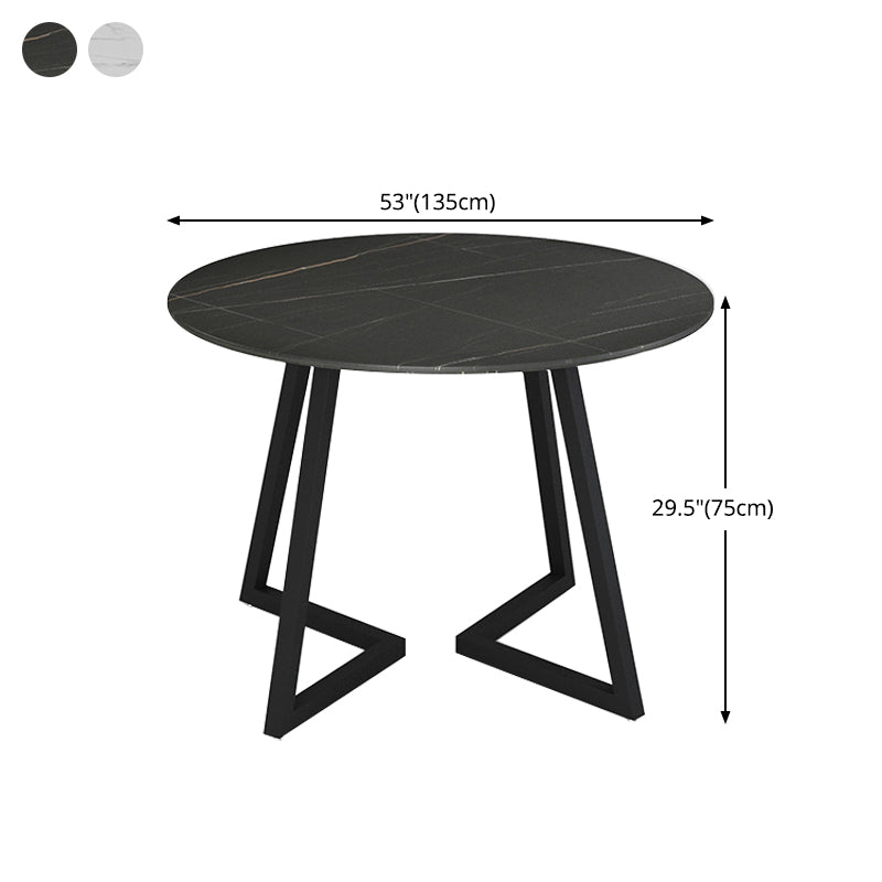 Gesinterde stenen eettafel rond moderne eettafel met zwart frame