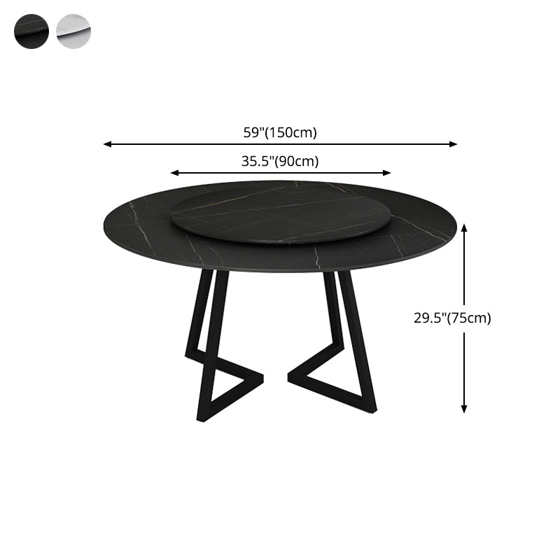 Gesinterde stenen eettafel rond moderne eettafel met zwart frame