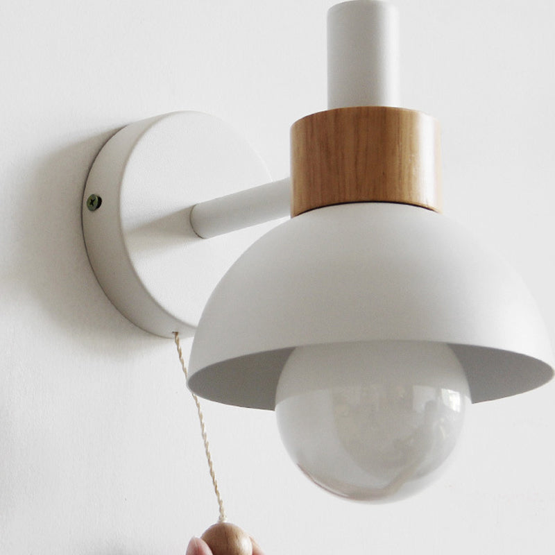 Luz de pared de metal nórdica Dome 6 "de ancho Macaron Plan de pared con madera para sala de estar