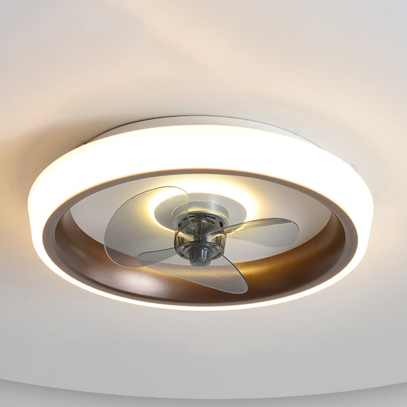 Metal Round Ceiling Fan Modern Style 2 Lights Flush Mount Lamp