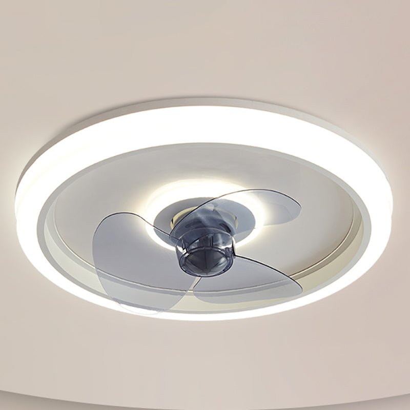 Metal Round Ceiling Fan Modern Style 2 Lights Flush Mount Lamp