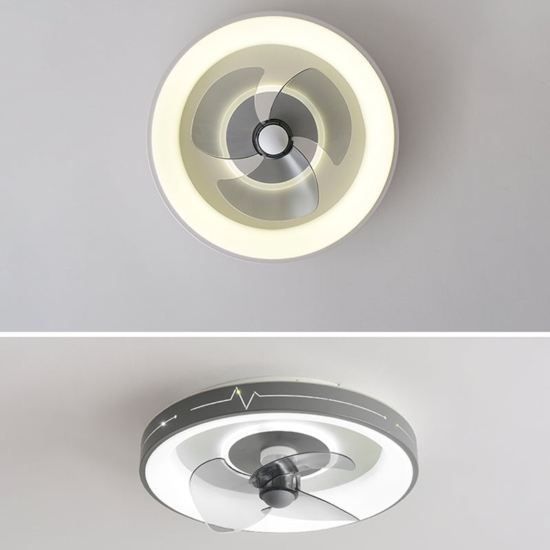 Metal Round Ceiling Fan Modern Style 2 Lights Flush Mount Lamp