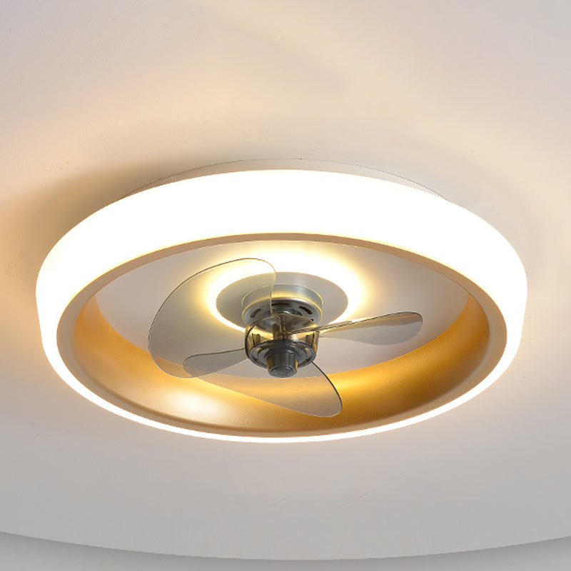 Metal Round Ceiling Fan Modern Style 2 Lights Flush Mount Lamp