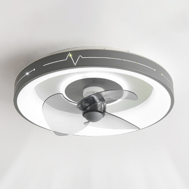 Metal Round Ceiling Fan Modern Style 2 Lights Flush Mount Lamp