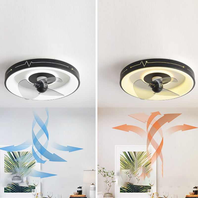 Metal Round Ceiling Fan Modern Style 2 Lights Flush Mount Lamp