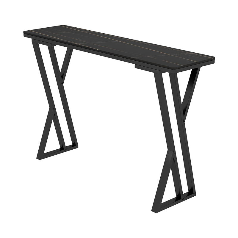 Modern Marble Pub Table with Rectangle Table Top Black Double Pedestal Table - 42" H