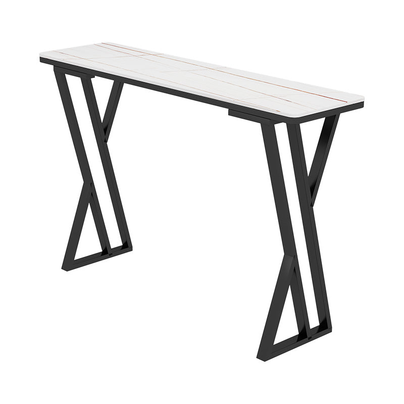 Modern Marble Pub Table with Rectangle Table Top Black Double Pedestal Table - 42" H