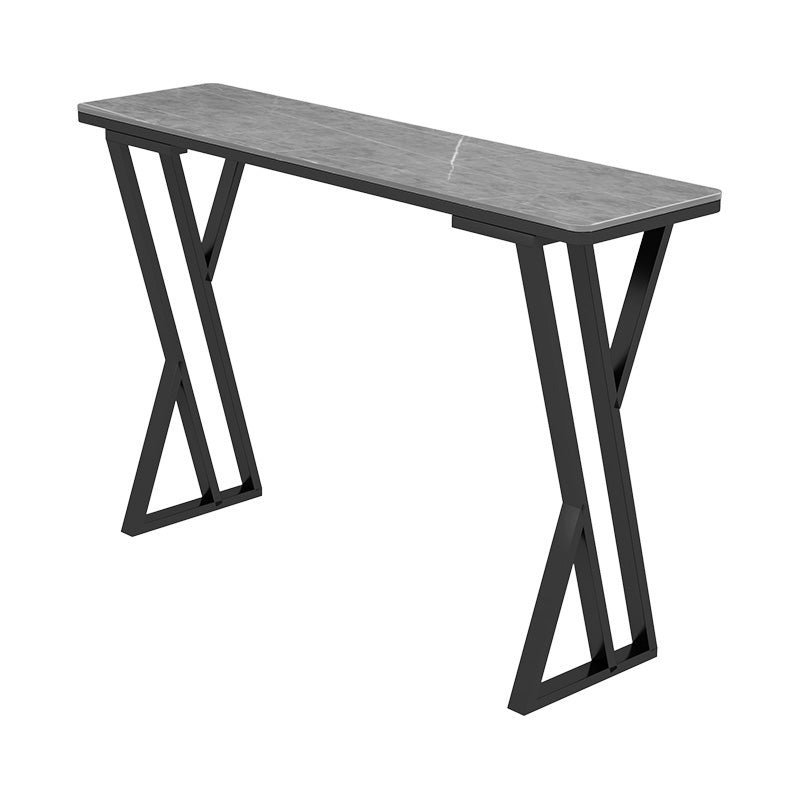 Modern Marble Pub Table with Rectangle Table Top Black Double Pedestal Table - 42" H